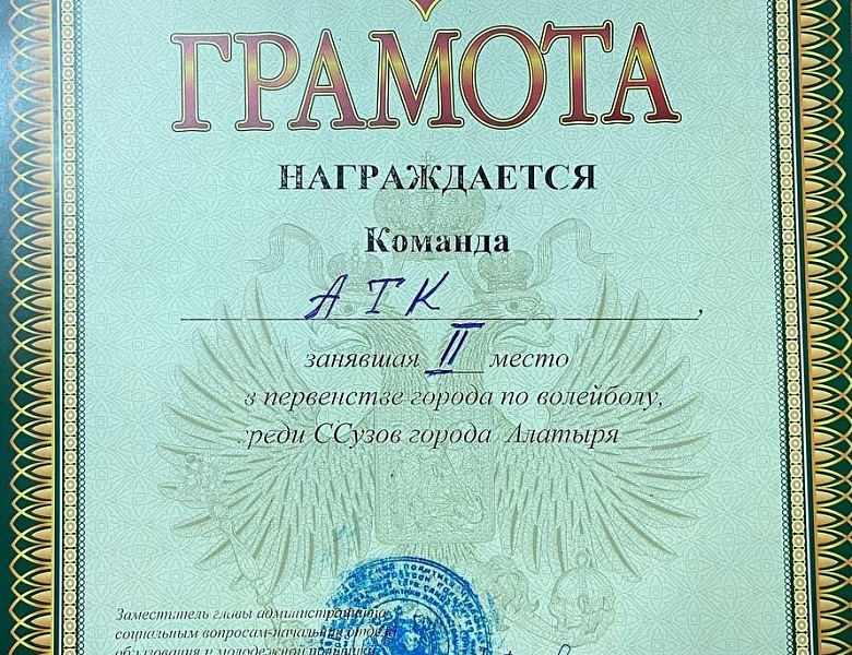  2 место среди ССУЗов по волейболу